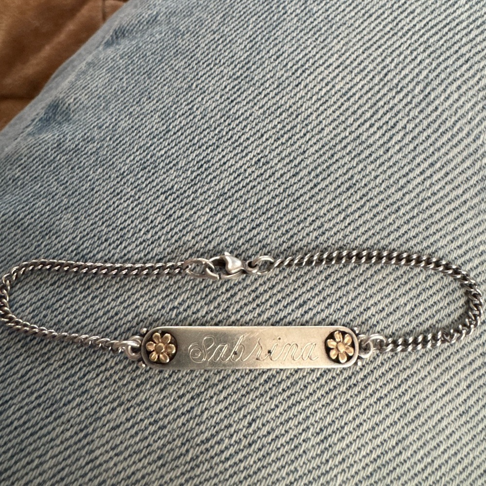 James Avery sterling silver and 14kt gold flowers Id Bracelet Retired.